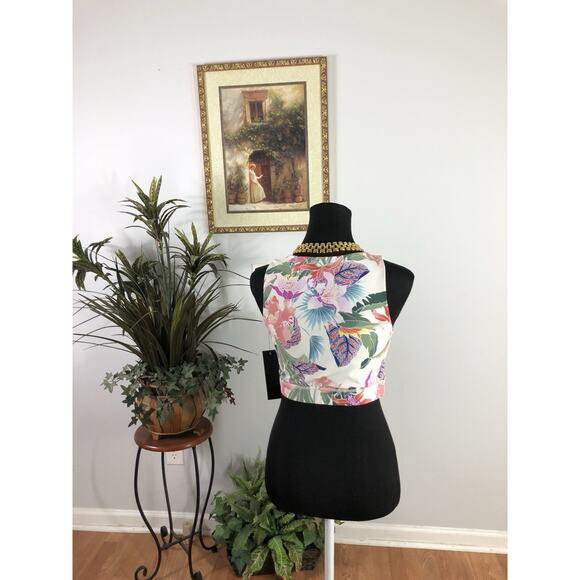 Mono B Women Keyhole Neck Cropped Tank Top L Sleeveless Y2K Boho Vacation Resort - Picture 3 of 7